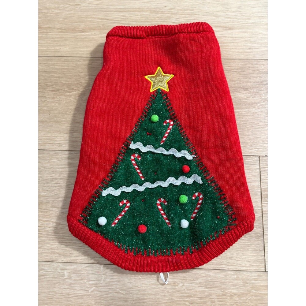 Merry & Bright Holiday Red Christmas Tree Dog Sweater Polyester X-Large